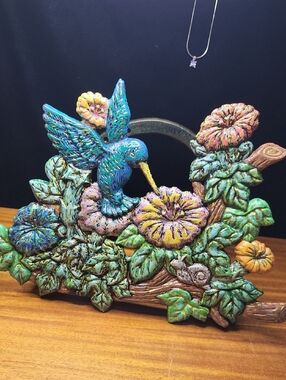 Hand-Painted Cast Iron Hummingbird Garden Hose Wall Holder